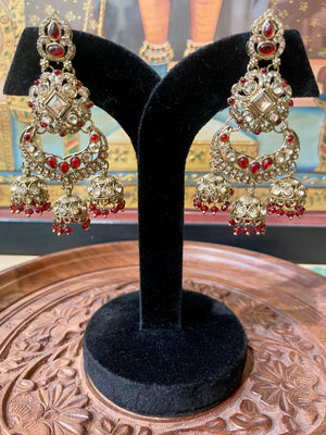 RUBY RED ETHNIC CHANDBALI JHUMKI EARRINGS