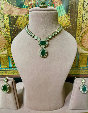 GREEN KUNDAN MOISSANITE PENDANT NECKLACE SET