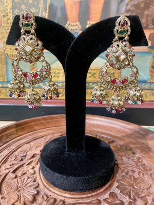 MULTI COLOUR ETHNIC CHANDBALI JHUMKI EARRINGS