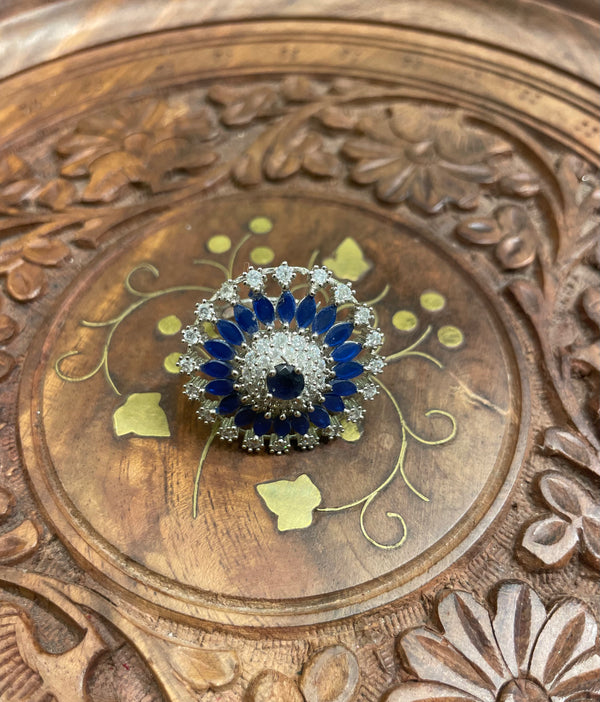 BLUE CRYSTAL AMERICAN DIAMOND (AD) COCKTAIL PARTY RING