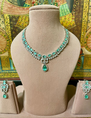 MINT GREEN VICTORIAN AMERICAN DIAMOND (AD) NECKLACE SET