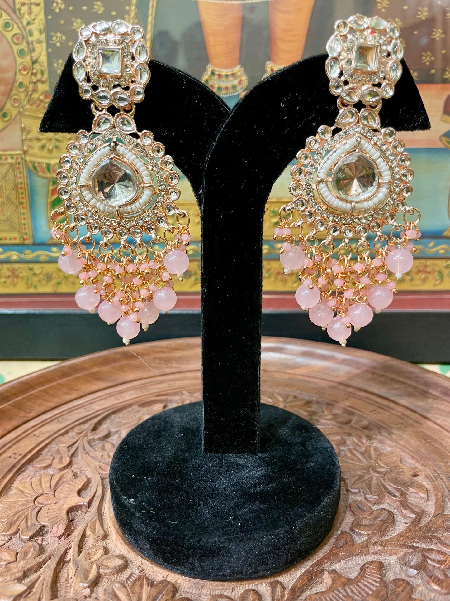 PINK POLKI KUNDAN ETHNIC DANGLER EARRINGS