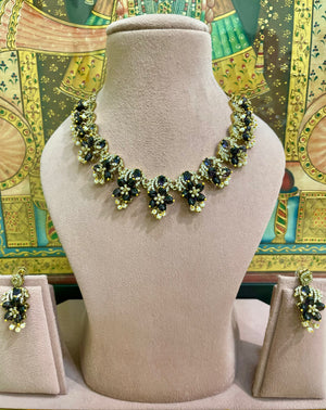 DARK PURPLE MOISSANITE FLORAL DESIGNER NECKLACE SET