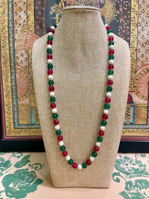 RUBY EMERALD & PEARL CLASSIC ROYALE LONG NECKLACE
