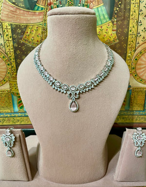 SOFT PINK VICTORIAN AMERICAN DIAMOND (AD) NECKLACE SET