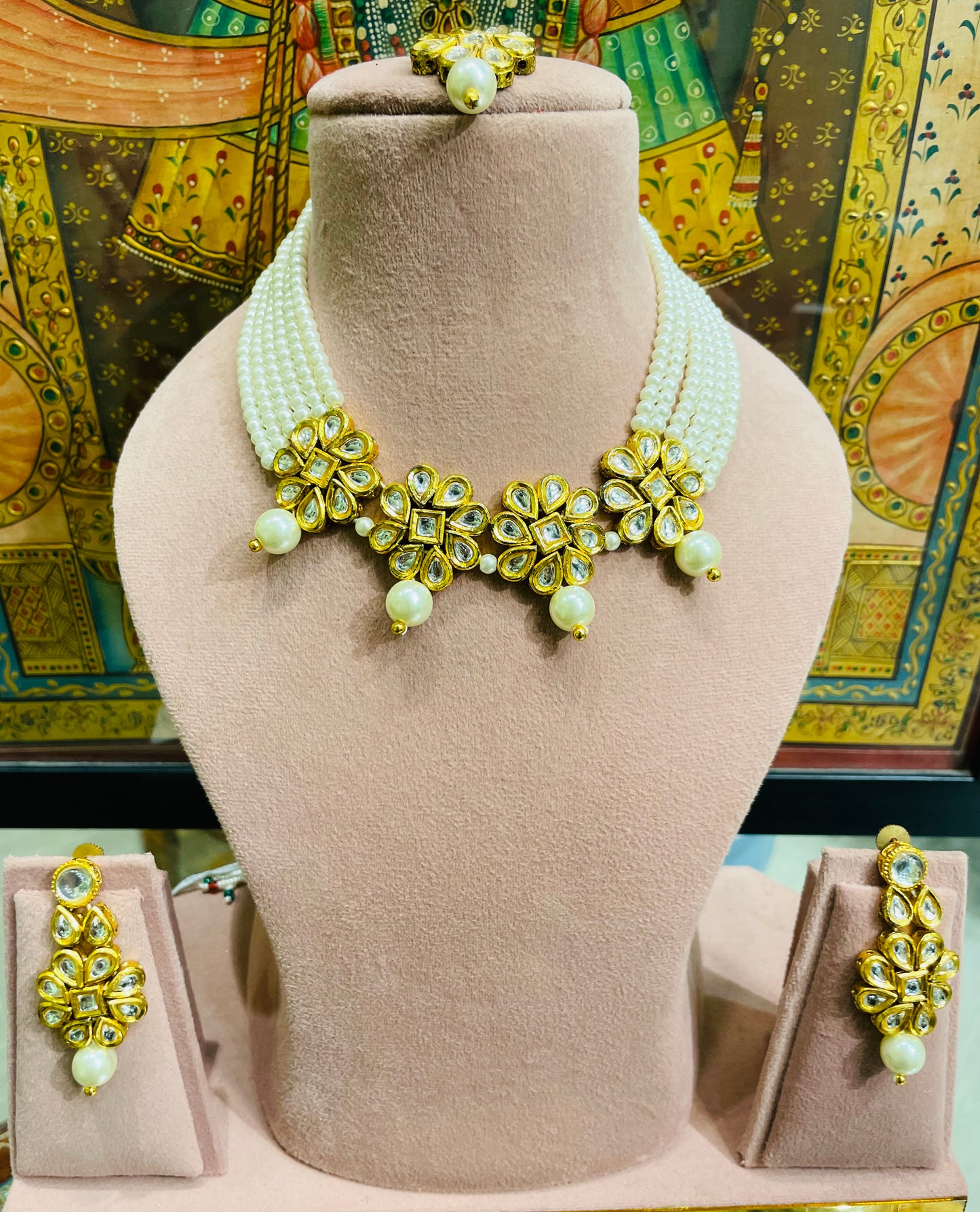 KUNDAN PEARL MULTI STRING NECKLACE SET