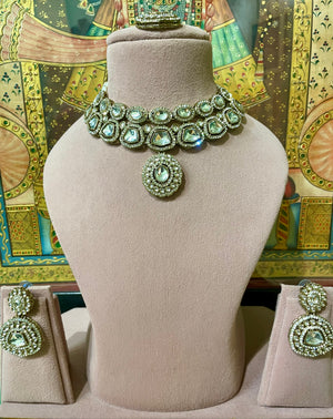 KUNDAN MOISSANITE PENDANT DESIGNER NECKLACE SET