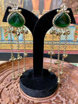 TRADITIONAL GREEN MONALSA KUNDAN MOISSANITE KASHMIRI EARRINGS