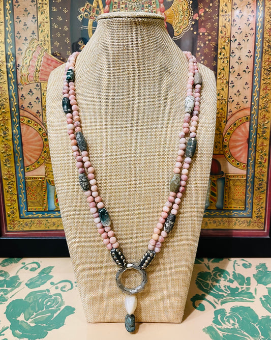 SEMI PRECIOUS PINK STONE DESIGNER PENDANT NECKLACE