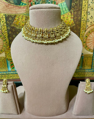 MA LAXMI GOLD PLATED PEARL TRADITIONAL SOUTH INDIAN SET