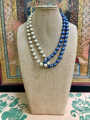 ROYAL BLUE & PEARL DOUBLE STRAND DESIGNER NECKLACE