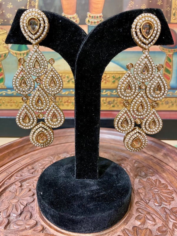 GOLDEN DROP JADAI PEARL DESIGNER DANGLER EARRINGS