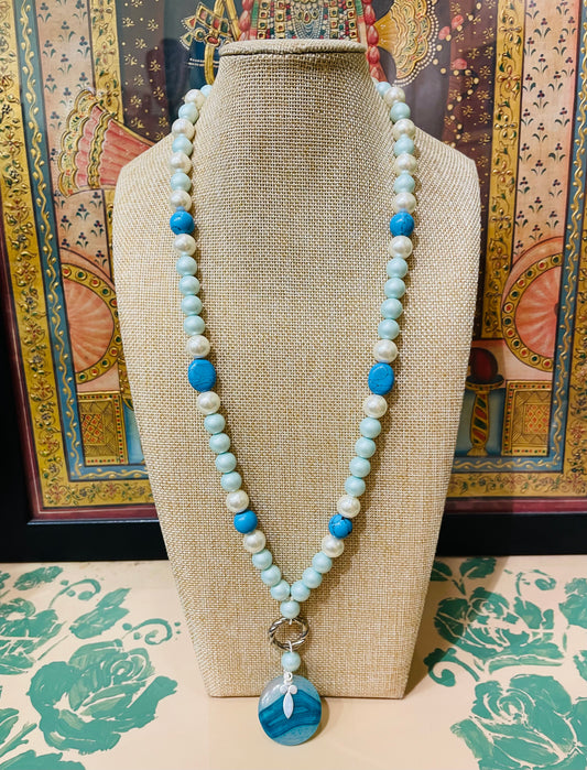 TURQUOISE BEADS PENDANT DESIGNER STRING NECKLACE