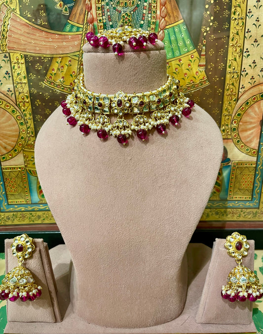 KUNDAN MAROON DESIGNER NECKLACE SET