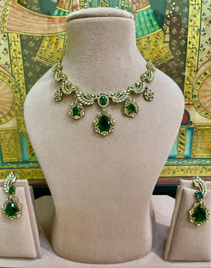 EMERALD GREEN MOISSANITE REGAL DROP STATEMENT NECKLACE SET