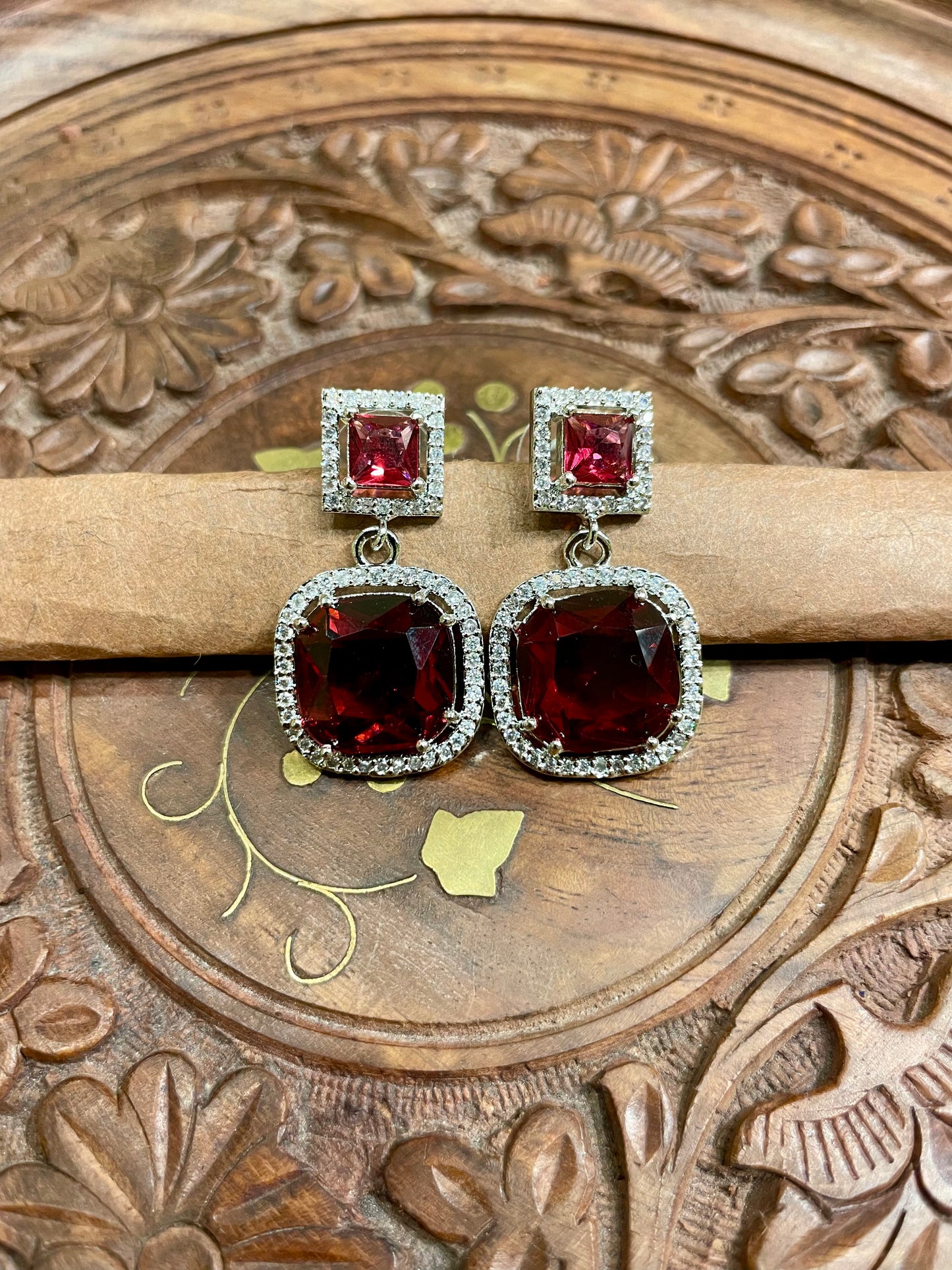 RED AMERICAN DIAMOND (AD) STUD EARRINGS