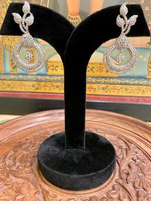 AMERICAN DIAMOND (AD) LEAF HOOP DROP STATEMENT EARRINGS