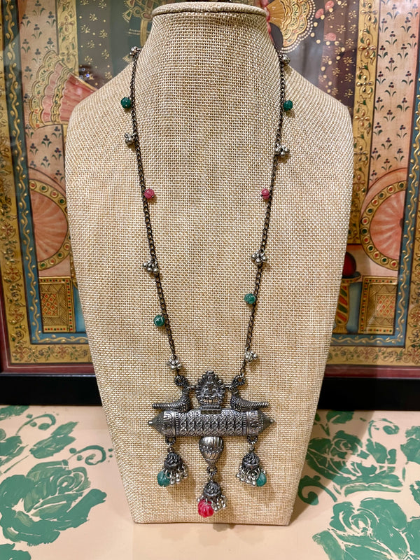 OXIDISED SILVER LONG PENDANT CHAIN DESIGNER NECKLACE