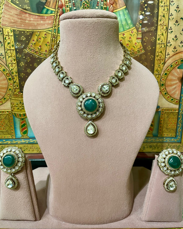 GREEN MOISSANITE VICTORIAN ROYAL NECKLACE SET