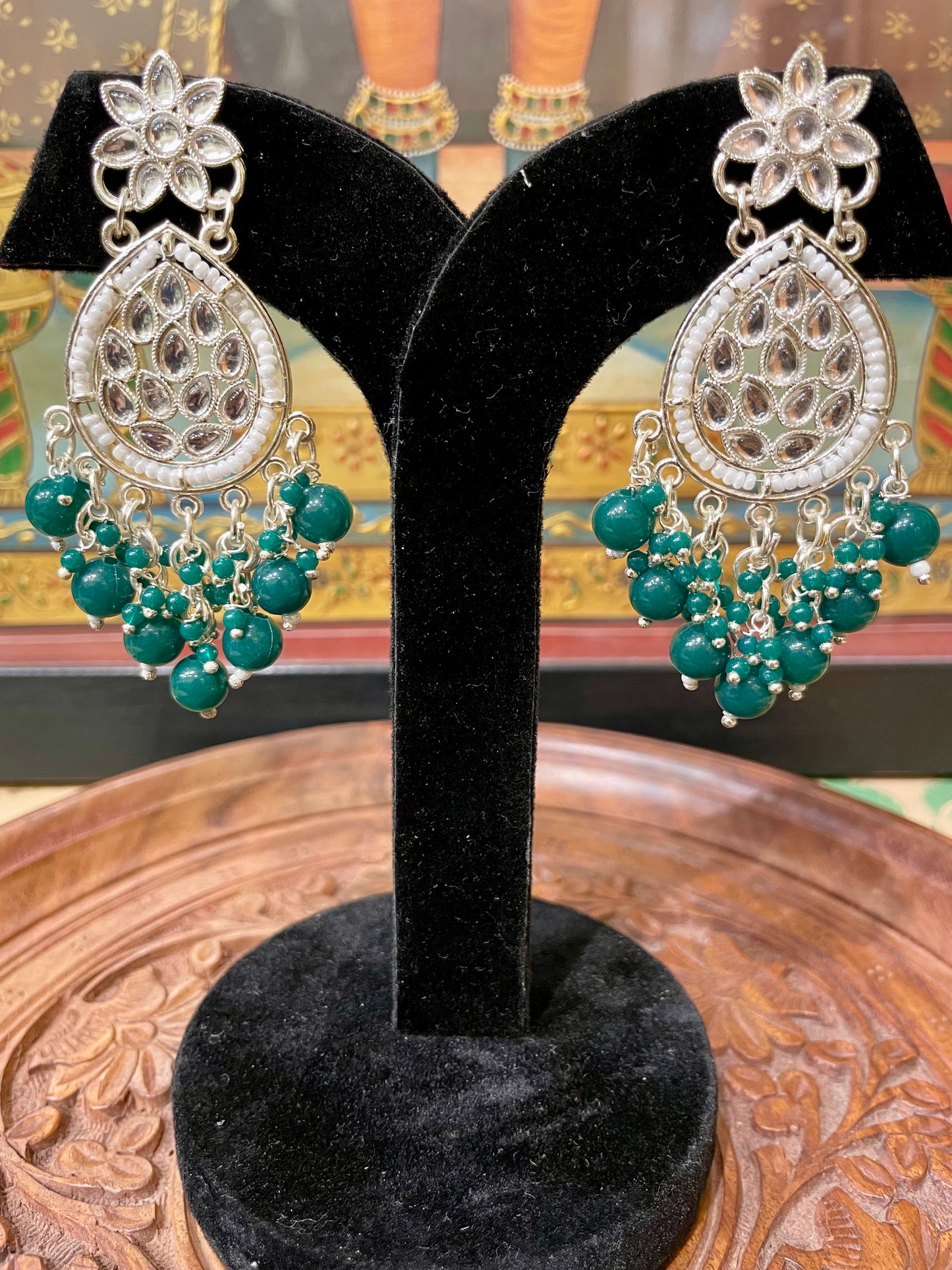 GREEN POLKI DANGLER EARRINGS