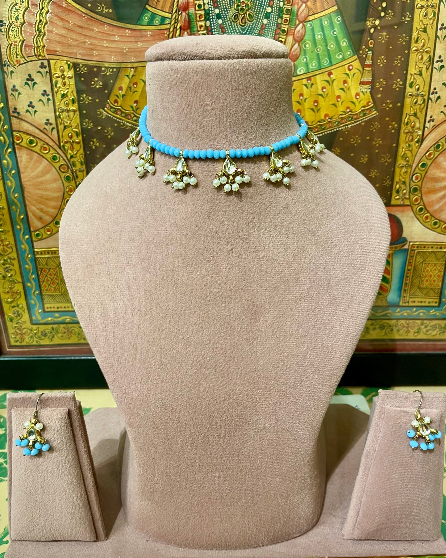 KUNDAN DROPS TURQUOISE STRING NECKLACE SET