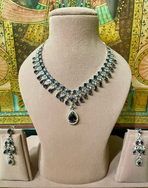 ANETHYST PURPLE PENDANT DESIGNER AMERICAN DIAMOND (AD) NECKLACE SET