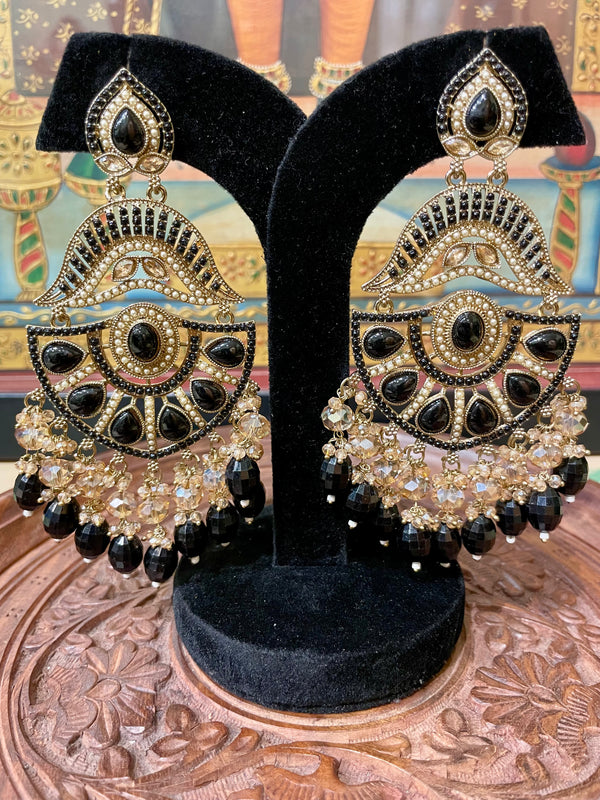 BLACK ETHNIC CHANDBALI DESIGNER EARRINGS