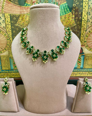 GREEN MOISSANITE FLORAL DESIGNER NECKLACE SET