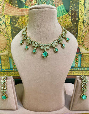 MINT GREEN MOISSANITE ROYALE TEARDROP DESIGNER NECKLACE SET