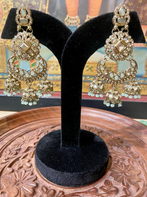 MINT GREEN ETHNIC CHANDBALI JHUMKI EARRINGS