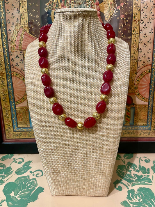 CORAL STONES & GOLD PLATED BALL SPACERS SEMI PRECIOUS NECKLACE