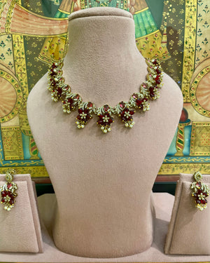 RUBY RED MOISSANITE FLORAL DESIGNER NECKLACE SET