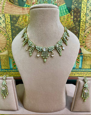 SOFT PINK PREMIUM MOISSANITE CHANDELIER DESIGNER NECKLACE SET