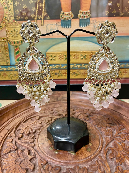 SOFT PINK KUNDAN BEADED COCKTAIL EARRINGS