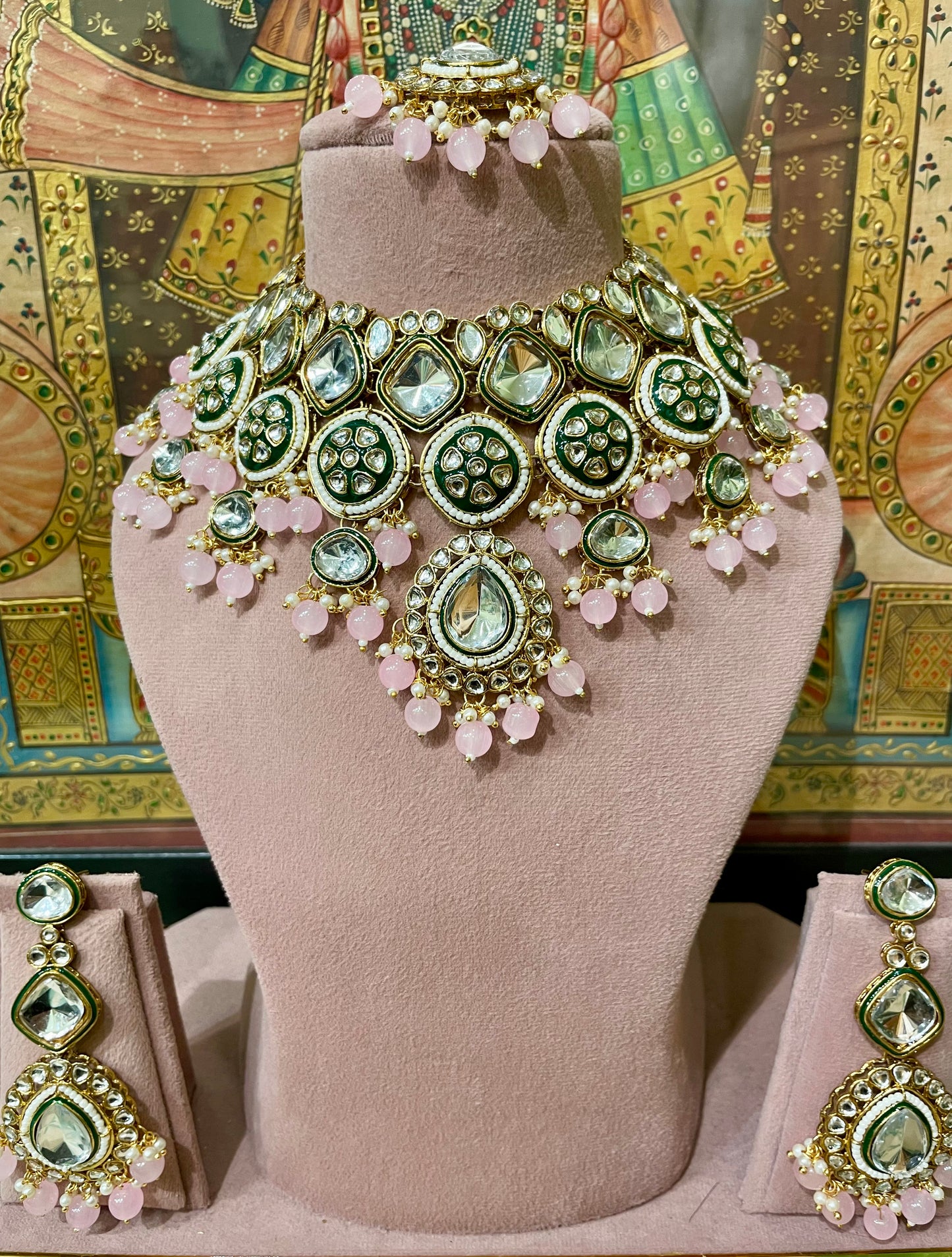 MEENAKARI KUNDAN SOFT PINK BRIDAL SET