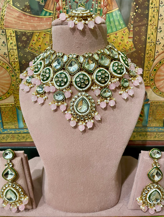 MEENAKARI KUNDAN SOFT PINK BRIDAL SET