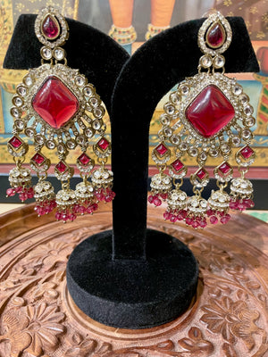 RUBY RED KUNDAN MOISSANITE CHANDBALI  JHUMKI EARRINGS