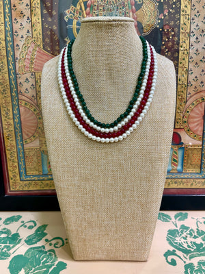 TRINITY RUBY EMERALD & PEARL LAYERED NECKLACE