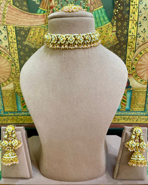 SOFT PINK KUNDAN PEARL GOLD PLATED JHUMKA CHOKER SET