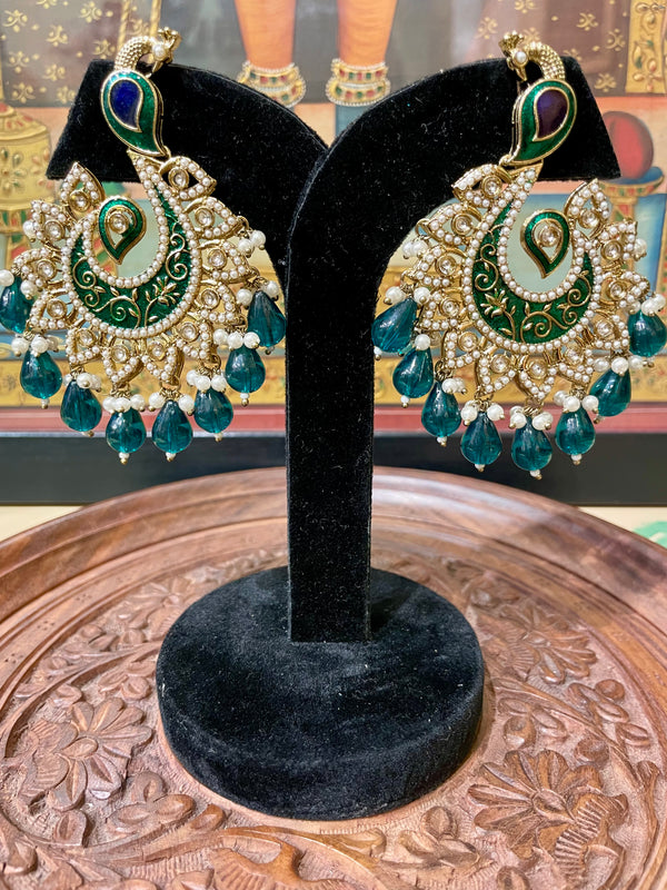 GREEN PEACOCK DESIGN TRADITIONAL EARRINGS