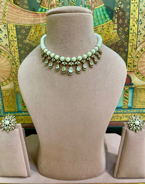 NEUTRAL DEWDROP MOISSANITE PEARL NECKLACE SET