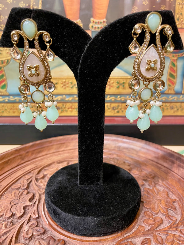 MINT GREEN KUNDAN POLKI DANGLER EARRINGS