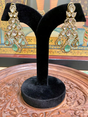 MINT GREEN CHANDELIER TEAR DROP PREMIUM MOISSANITE EARRINGS