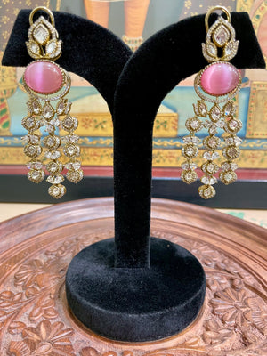SOFT PINK PREMIUM MOISSANITE TASSEL DANGLER EARRINGS