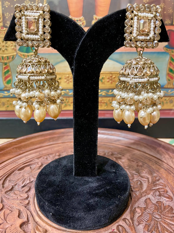 GOLDEN JHUMKI PEARL EARRINGS