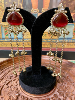 TRADITIONAL RUBY RED MONALISA KUNDAN MOISSANITE KASHMIRI EARRINGS