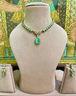 MINT GREEN PREMIUM MOISSANITE TEAR DROP NECKLACE SET