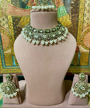 IVORY WHITE KUNDAN MOISSANITE BRIDAL NECKLACE SET