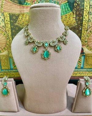 MINT GREEN MOISSANITE REGAL DROP STATEMENT NECKLACE SET