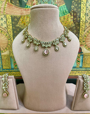 SOFT PINK MOISSANITE ROYALE TEARDROP DESIGNER NECKLACE SET